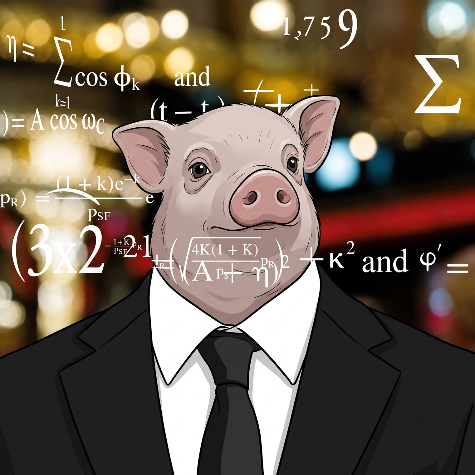 Cartoon SUIT surrounded by complicated maths equations